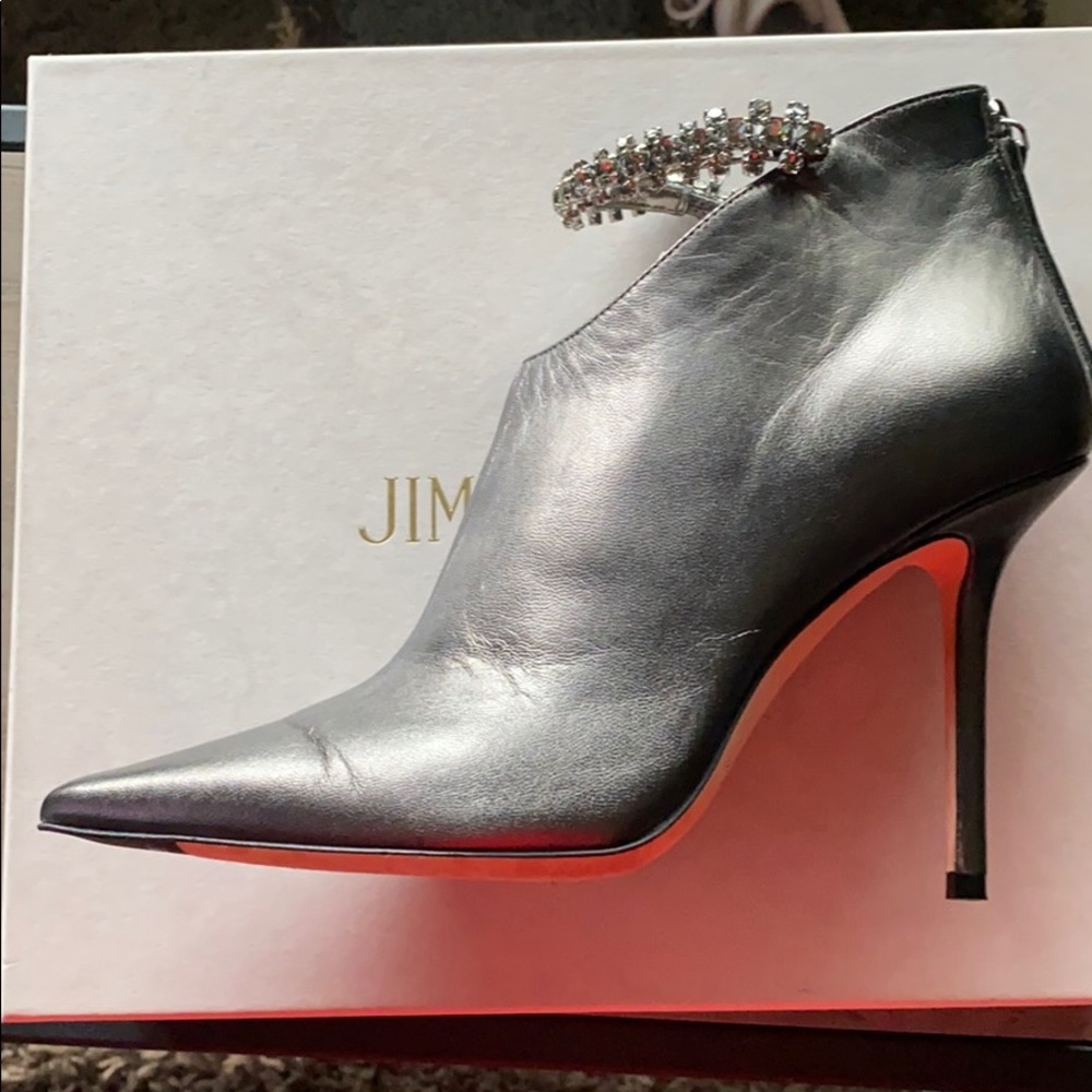Jimmy Choo gun metal booties with jeweled ankle